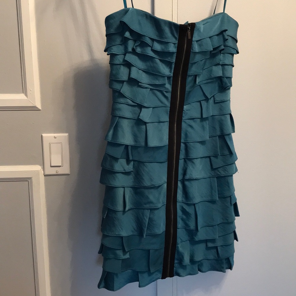 BCBG BRANDIE Blue Ruffle Zipper Dress $368 sz4 NWT